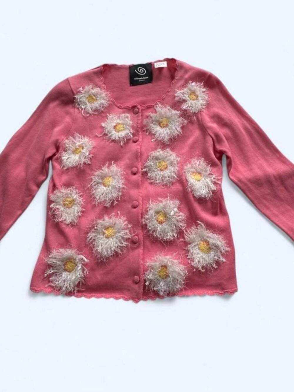 Vintage Michael Simon Events 3D Daisy Cardigan Sweater – Pink Floral Size S